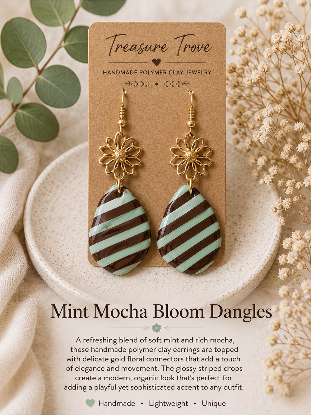 Treasure Trove Mint Mocha Bloom Dangle Earrings
